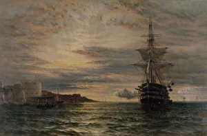 Sailing Boat Gallery: The Morning Salute From HMS St Vincent off Portsmouth (oil)