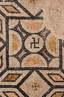 Detail of the mosaic floor with a geometric pattern and a hooked cross, II-III century AD (mosaic) Detail of the mosaic floor with a geometric pattern and a hooked cross, II-III century AD (mosaic)