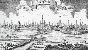 City Overview Gallery: Moscow - view of the Russian capital and the Moskva River, c. 1738 (engraving)