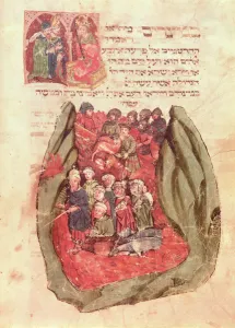 Moses leads the Children of Israel across the Red Sea from a Jewish Prayer Book, Hamburg Moses leads the Children of Israel across the Red Sea from a Jewish Prayer Book, Hamburg