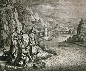 Nile Gallery: Moses rescued from the Nile, 1704 (engraving)