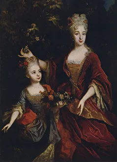 Mother and daughter, after Nicolas de Largilliere (1656-1746) (colour litho) Mother and daughter, after Nicolas de Largilliere (1656-1746) (colour litho)