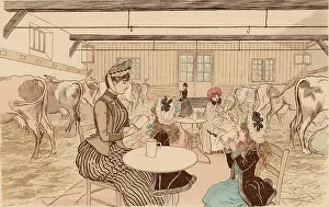 Illustration Technique Gallery: Mothers taking their children to dairy, Paris, France