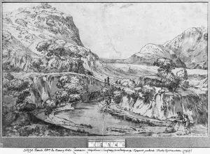 Mountainous landscape (pen & ink on paper) (b/w photo) Mountainous landscape (pen & ink on paper) (b/w photo)