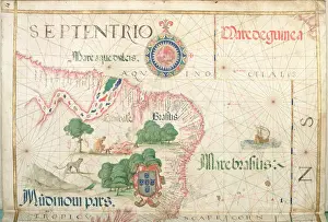 Mouth of the Amazon, Brazil, detail from a world atlas, 1565 (vellum) Mouth of the Amazon, Brazil, detail from a world atlas, 1565 (vellum)