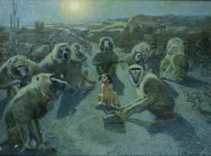 Baboons Collection: Mowgli Captured by Monkeys (oil & ink on canvas)
