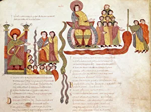 Mozarabic bible page: The plagues: water turned into blood, page from a Mozarabic bible Mozarabic bible page: The plagues: water turned into blood, page from a Mozarabic bible