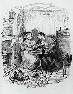 Dickensian Gallery: Mr Bumble and Mrs Corney taking tea, from The Adventures of Oliver Twist