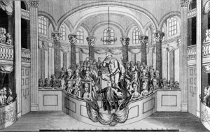 Mr. Garrick delivering his Ode at Drury Lane Theatre, on dedicating a building Mr. Garrick delivering his Ode at Drury Lane Theatre, on dedicating a building
