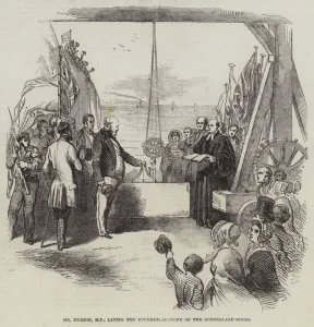 Mr Hudson, MP, laying the Foundation-Stone of the Sunderland Docks (engraving) Mr Hudson, MP, laying the Foundation-Stone of the Sunderland Docks (engraving)