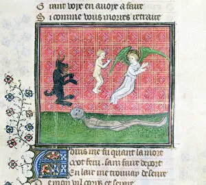 Afterlife, Folklore, Supernatural & Witchcraft Gallery: Ms 1130 Soul leaving the body accompanied by an angel, miniature from Le Livre des Proprietes des