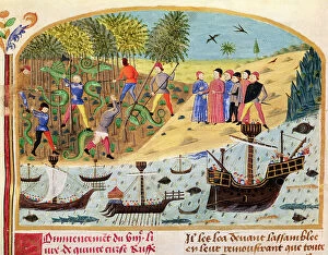 Macedonia Gallery: Ms 1335 f.180 The Flotilla of Alexander the Great, from Vie d Alexandre le Grand (vellum)