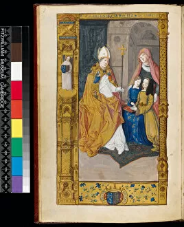 Regnant Collection: Ms 159, fol 2v Anne of Brittany presented to St Claude, from