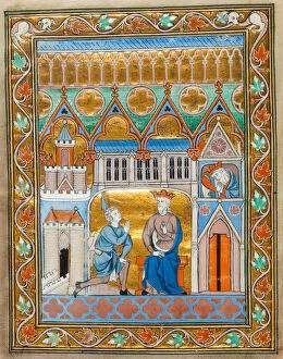 Images Dated 2nd January 2013: MS 300 fol. IIIv King David receiving the news of Absaloms Death