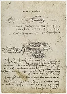 Leonardo Da Vinci Gallery: MS B 2173 fol. 83v Studies of an air screw, 1488-90 (pen and ink on paper) (see also 162317)
