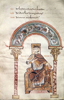 Greek God Collection: Ms CCII fol. 91v Apollo Medicus, from Etymologiae by Isidore of Seville (vellum)