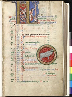 Inhabited Gallery: MS Hunter 229 f.2r March, from the Hunterian Psalter, c.1170 (pen & ink and tempera on vellum)