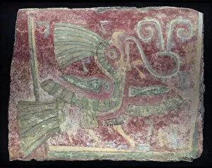 Mural fragment of a quetzal with singing virgula, Early Classic period