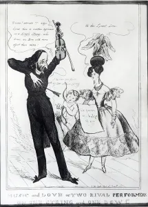 Music and Love or Two Rival Performers on one String and one Bow, caricature Music and Love or Two Rival Performers on one String and one Bow, caricature