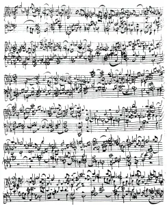 Music Score of Johann Sebastian Bach (1685-1750) (pen and ink on paper) (b/w photo) Music Score of Johann Sebastian Bach (1685-1750) (pen and ink on paper) (b/w photo)