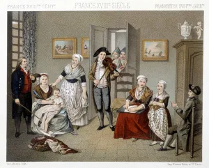 Musicians playing their intrusion for a family inside a house Musicians playing their intrusion for a family inside a house
