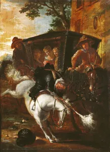 With a Musket on his Back, Ragotin Climbs onto his Horse to Accompany the Troupe With a Musket on his Back, Ragotin Climbs onto his Horse to Accompany the Troupe