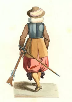 Musketeer of French Flanders, 17th century - Lithography based on an illustration by Edmond Lechevallier-Chevignard