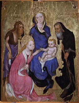 The mystical marriage of Saint Catherine with Saints John the Baptist and Anthony of Egypt - Painting, circa 1420