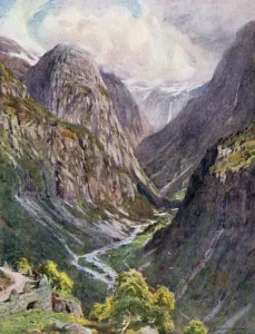 Naerdal, from Stalheim, Sogne Fjord (colour litho) Naerdal, from Stalheim, Sogne Fjord (colour litho)