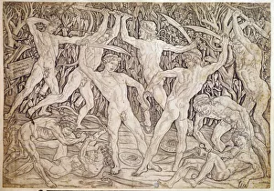 Naked men fight. Engraved by Antonio Pollaiuolo (Pollaiolo) (1432-1498), 15th century Paris, Musee Du Petite Palais Naked men fight. Engraved by Antonio Pollaiuolo (Pollaiolo) (1432-1498), 15th century Paris, Musee Du Petite Palais