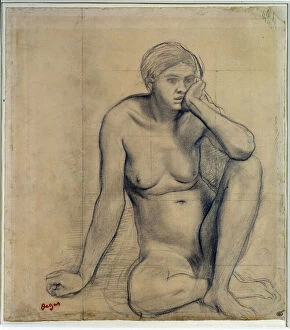 Sadness Gallery: Naked woman sitting Study for 'Scene de guerre au Middle Ages'