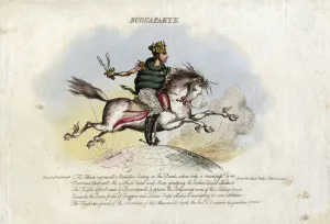 Napoleon gallops on Ambition, a horse with wings on its feet over the globe, 1814 (engraving) Napoleon gallops on Ambition, a horse with wings on its feet over the globe, 1814 (engraving)