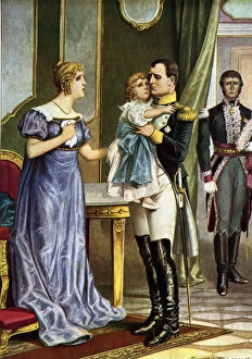 Panoramic View Gallery: Napoleon I leaving his wife Marie Louise and his son Napoleon, 1930 (drawing)