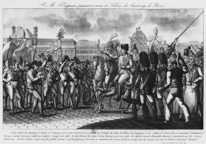 Napoleon I reviewing the Federes of the Parisian suburbs at the Tuileries, illustration Napoleon I reviewing the Federes of the Parisian suburbs at the Tuileries, illustration