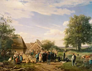 Napoleon III visiting the farm of Coudray in Sologne Painting by Raymond Esbrat (1809-1856) 19th century Orleans