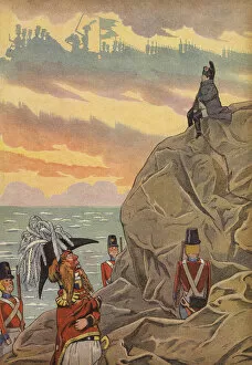 Lonely Gallery: Napoleon at St Helena, guarded by the British (colour litho)