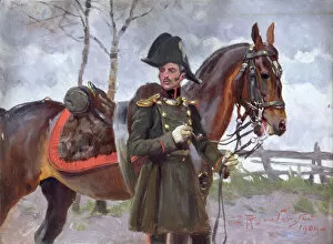 Napoleonic Soldier with a Horse, 1909 (oil on board)