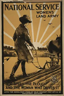 National Service Women's Land Army, 1917 (colour lithograph) National Service Women's Land Army, 1917 (colour lithograph)