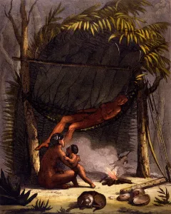 Native American Family under a Leaf Shelter (colour litho) Native American Family under a Leaf Shelter (colour litho)