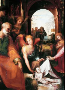 The nativity, detail. 1523-1524 (painting on wood) The nativity, detail. 1523-1524 (painting on wood)