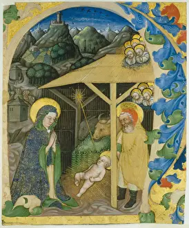 Nativity in an Initial H, 1430-40 (brush, gouache and ink on vellum) Nativity in an Initial H, 1430-40 (brush, gouache and ink on vellum)