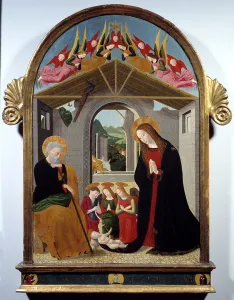 The nativity. Painting by Esiguo Maestro (15th century). Oil on canvas. Dim: 0.88 x 0.57m The nativity. Painting by Esiguo Maestro (15th century). Oil on canvas. Dim: 0.88 x 0.57m