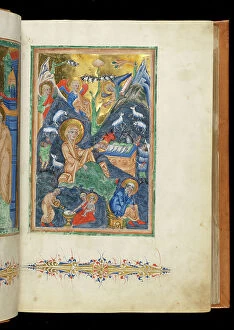 Shepherdess Collection: Nativity, scene from The Breslau Psalter, f.16r, c.1255-67 (parchment, gold & ink)