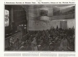A natural history film being exhibited at a London picture palace, 1913 (litho) A natural history film being exhibited at a London picture palace, 1913 (litho)