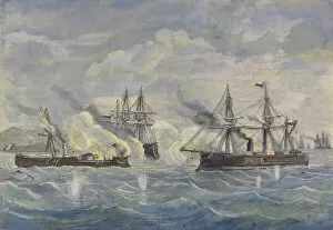 Naval Combat beween the Peruvian Ship Huascar against the Chilean Blanco Encalada and the Cochrane in 1879