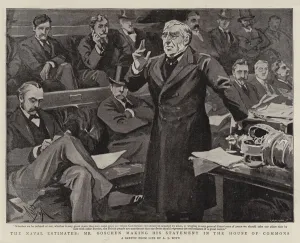 The Naval Estimates, Mr Goschen making his Statement in the House of Commons (litho) The Naval Estimates, Mr Goschen making his Statement in the House of Commons (litho)