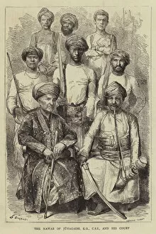 The Nawab of Junagadh, KG, CSI, and his Court (engraving)