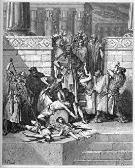 Nebuchadnezzar orders the sons of the rebel Zedekiah to be killed - engraving in 'The Bible illustree"