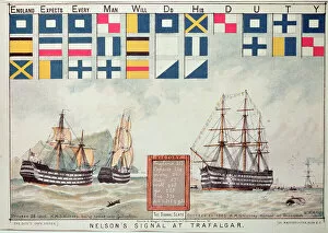 Battle Of Trafalgar Gallery: Nelsons signal at Trafalgar in 1805, from The Boys Own Paper