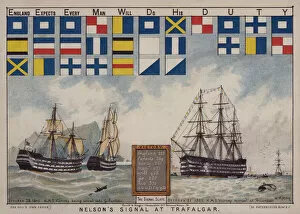 Battle Of Trafalgar Gallery: Nelsons signal at Trafalgar, England Expects Every Man Will Do His Duty (colour litho)